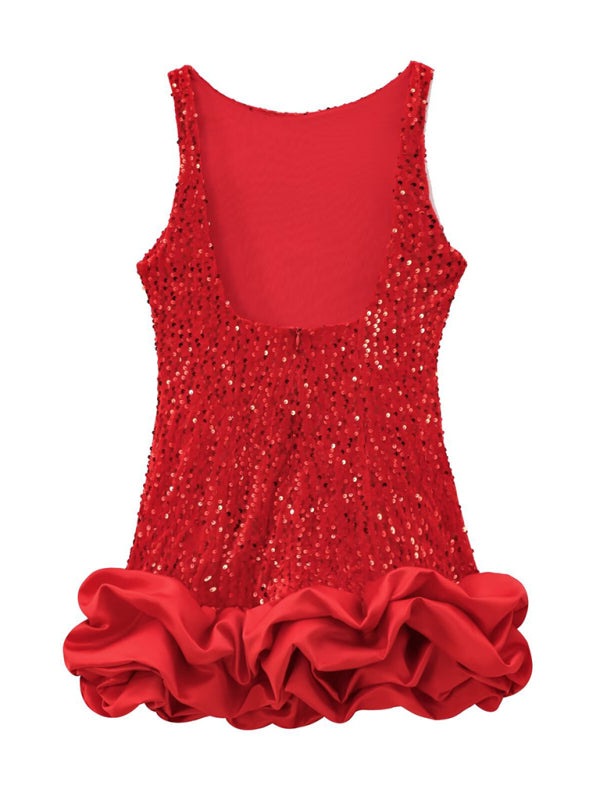 Party Dresses - Elegant Sparkle Mini Dress with Satin Flounce Hem