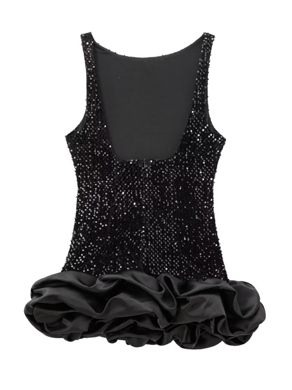 Party Dresses - Elegant Sparkle Mini Dress with Satin Flounce Hem