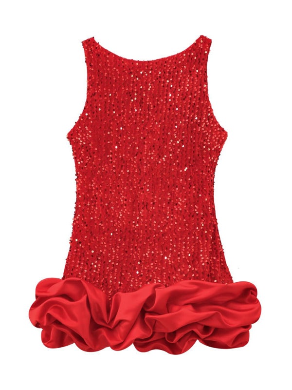 Party Dresses - Elegant Sparkle Mini Dress with Satin Flounce Hem