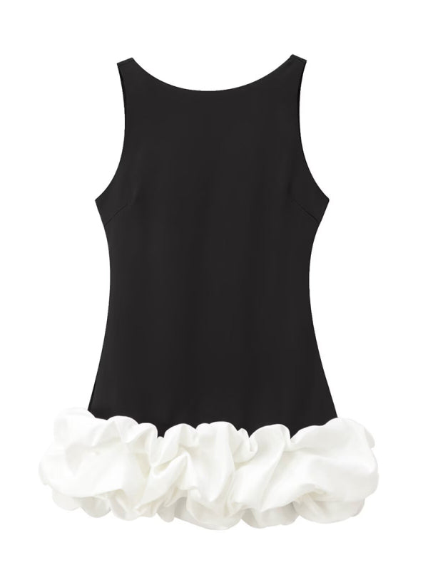 Party Dresses - Red Flounce Accented Black Party Dress