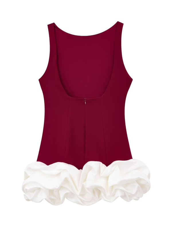 Party Dresses - Red Flounce Accented Black Party Dress