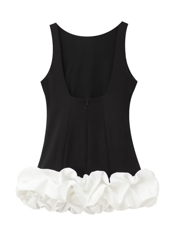 Party Dresses - Red Flounce Accented Black Party Dress