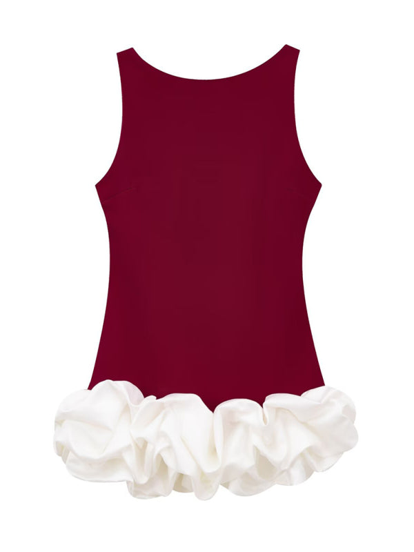 Party Dresses - Red Flounce Accented Black Party Dress