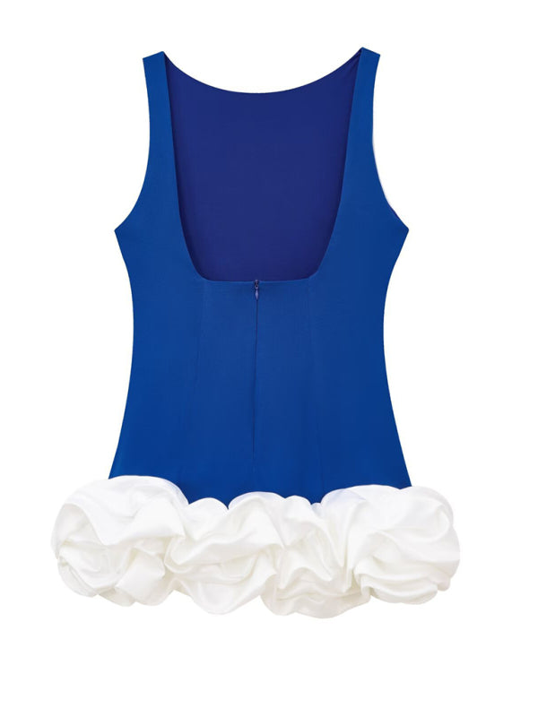 Party Dresses - Red Flounce Accented Black Party Dress