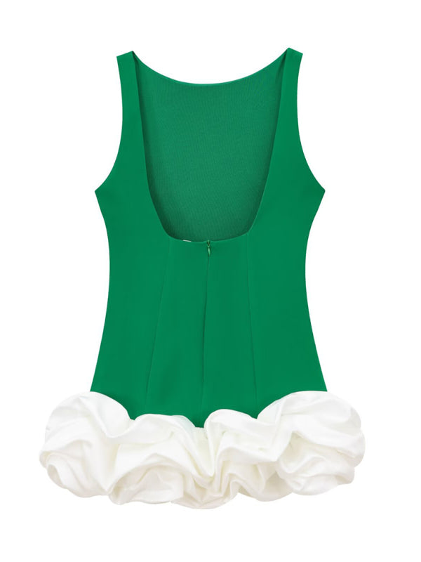 Party Dresses - Red Flounce Accented Black Party Dress