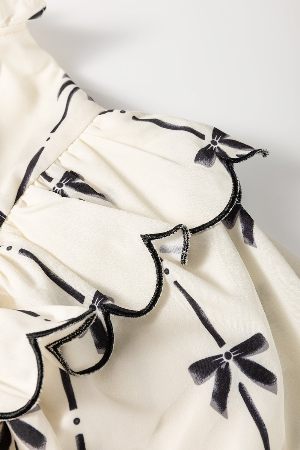 Plus Size Blouses & Shirts - Women's Casual Bow Print Blouse with Ruffle Accents