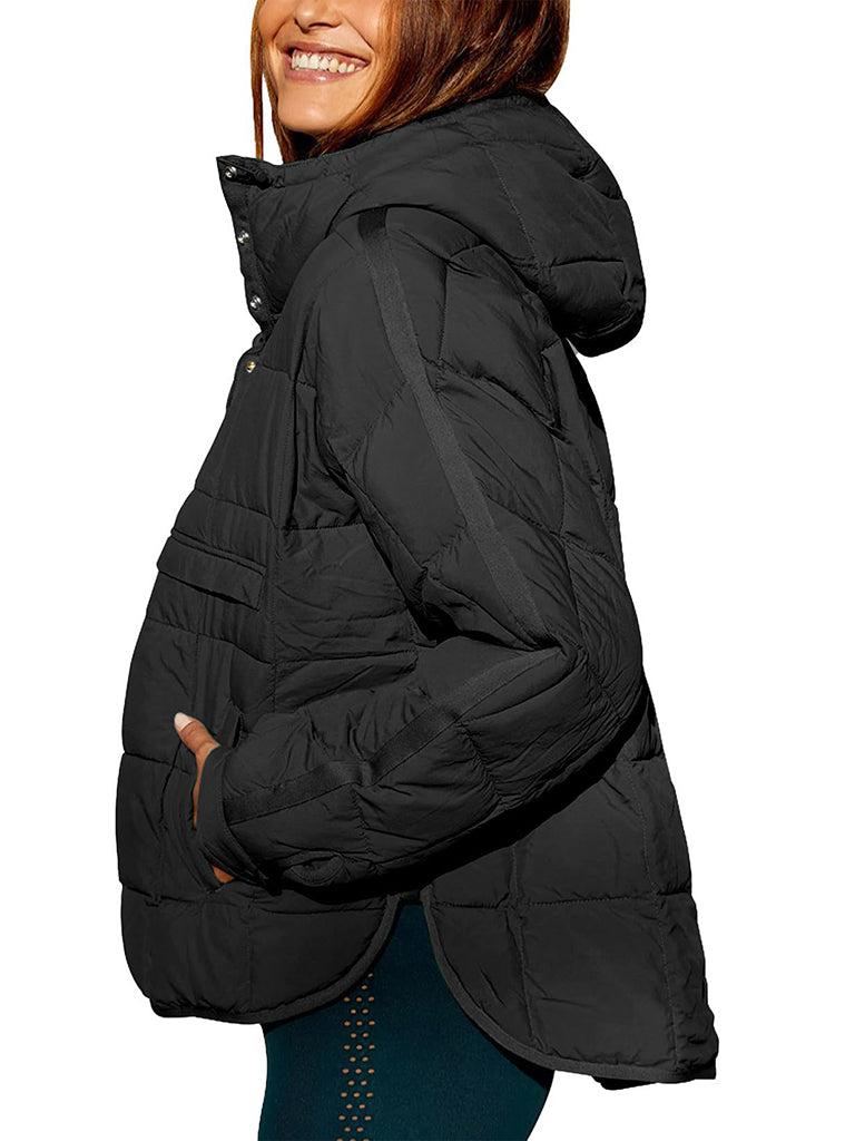 Puffer Jacket- Solid Cotton Hooded Pippa Packable Puffer Jacket- - Pekosa Women Clothing