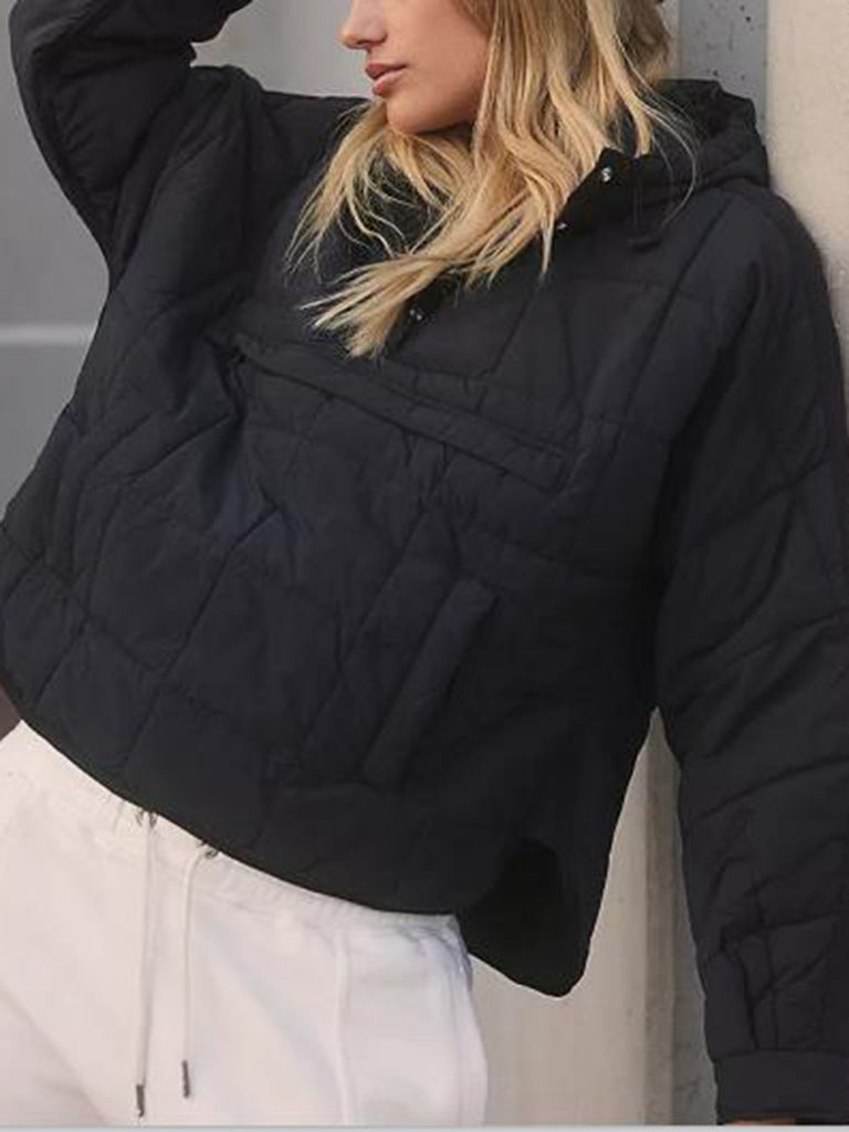 Puffer Jacket- Solid Cotton Hooded Pippa Packable Puffer Jacket- - Pekosa Women Clothing