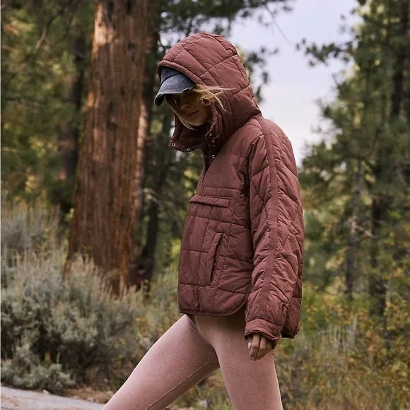 Puffer Jacket- Solid Cotton Hooded Pippa Packable Puffer Jacket- - Pekosa Women Clothing