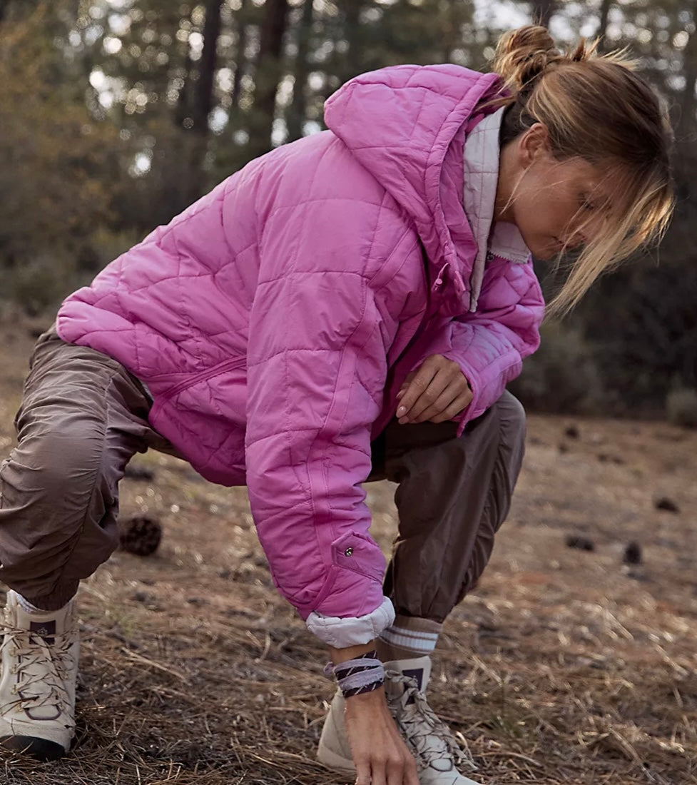 Puffer Jacket- Solid Cotton Hooded Pippa Packable Puffer Jacket- - Pekosa Women Clothing