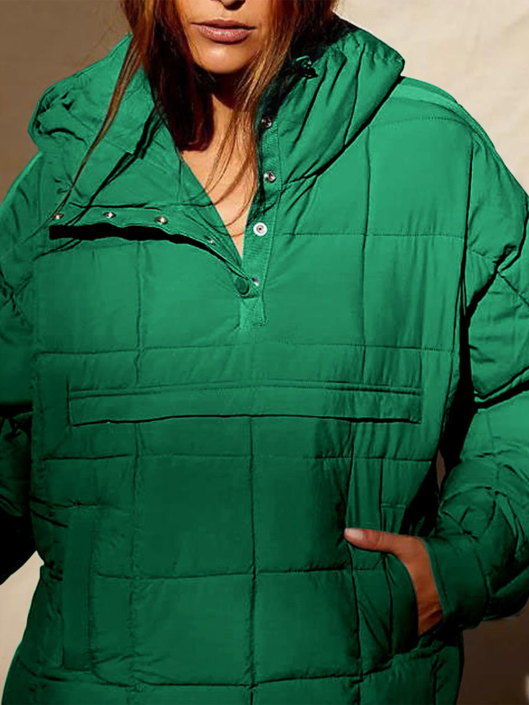 Puffer Jacket- Solid Cotton Hooded Pippa Packable Puffer Jacket- - Pekosa Women Clothing