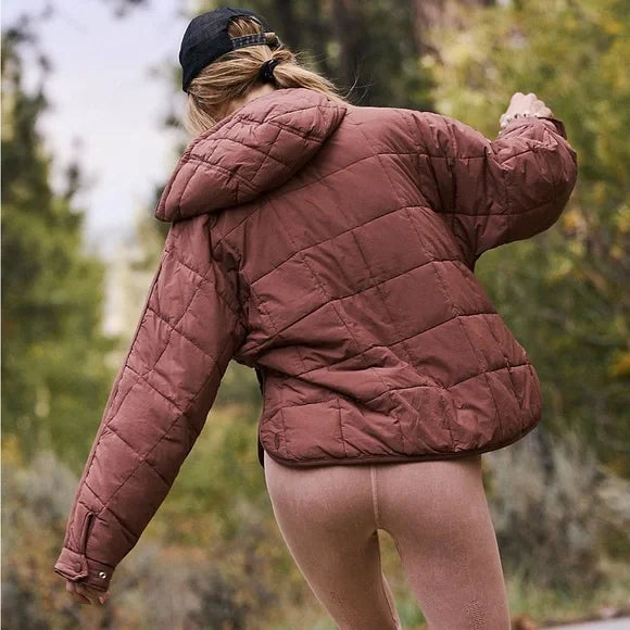 Puffer Jacket- Solid Cotton Hooded Pippa Packable Puffer Jacket- - Pekosa Women Clothing