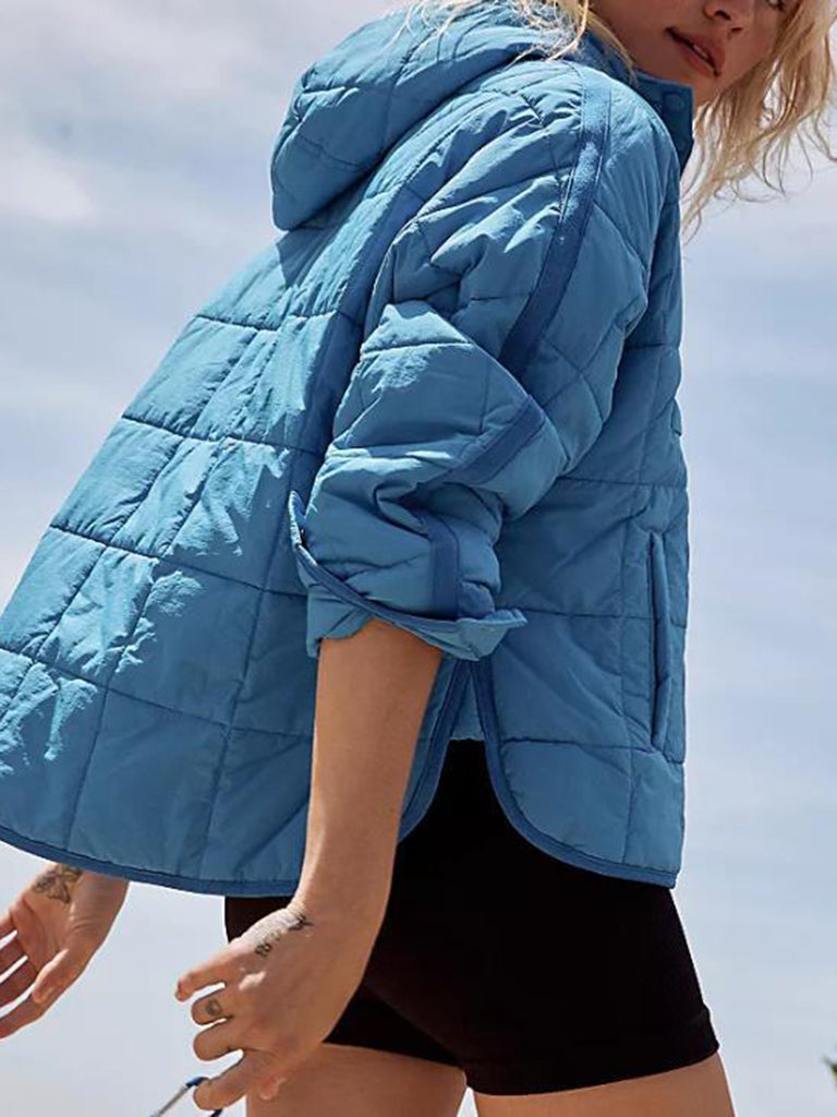 Puffer Jacket- Solid Cotton Hooded Pippa Packable Puffer Jacket- - Pekosa Women Clothing