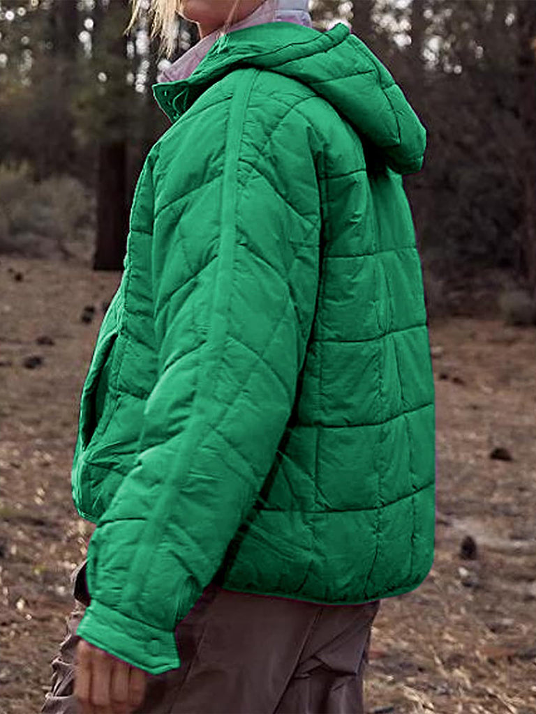 Puffer Jacket- Solid Cotton Hooded Pippa Packable Puffer Jacket- - Pekosa Women Clothing