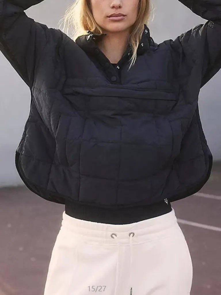 Puffer Jacket- Solid Cotton Hooded Pippa Packable Puffer Jacket- Black- Pekosa Women Clothing