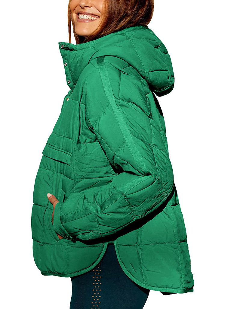 Puffer Jacket- Solid Cotton Hooded Pippa Packable Puffer Jacket- - Pekosa Women Clothing