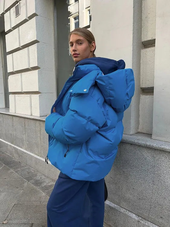 Puffer Jackets- Hooded Thick Puffer Jacket for Winter Festivities- - Pekosa Women Clothing