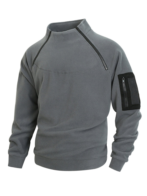Pullovers - Men's High-Collar Fleece Jacket Zippered Pullover
