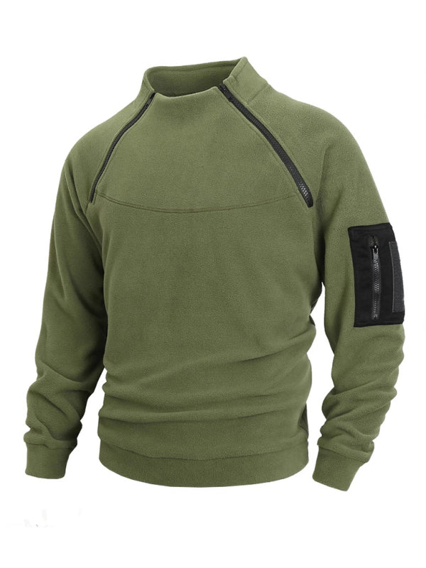 Pullovers - Men's High-Collar Fleece Jacket Zippered Pullover