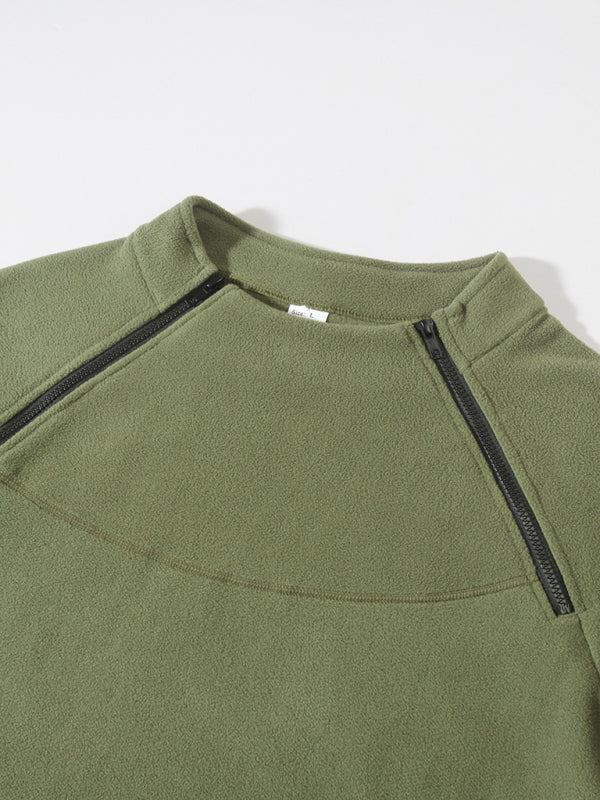 Pullovers - Men's High-Collar Fleece Jacket Zippered Pullover