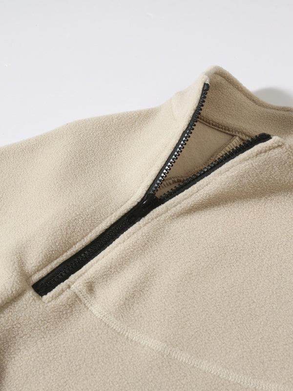 Pullovers - Men's High-Collar Fleece Jacket Zippered Pullover