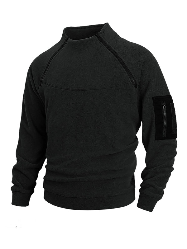 Pullovers - Men's High-Collar Fleece Jacket Zippered Pullover