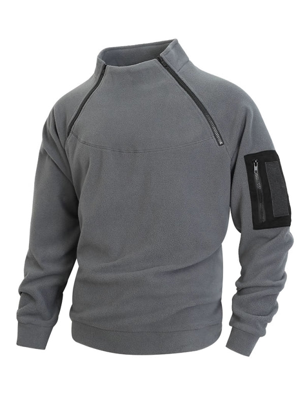 Pullovers - Men's High-Collar Fleece Jacket Zippered Pullover