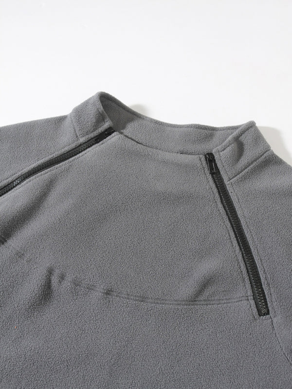 Pullovers - Men's High-Collar Fleece Jacket Zippered Pullover