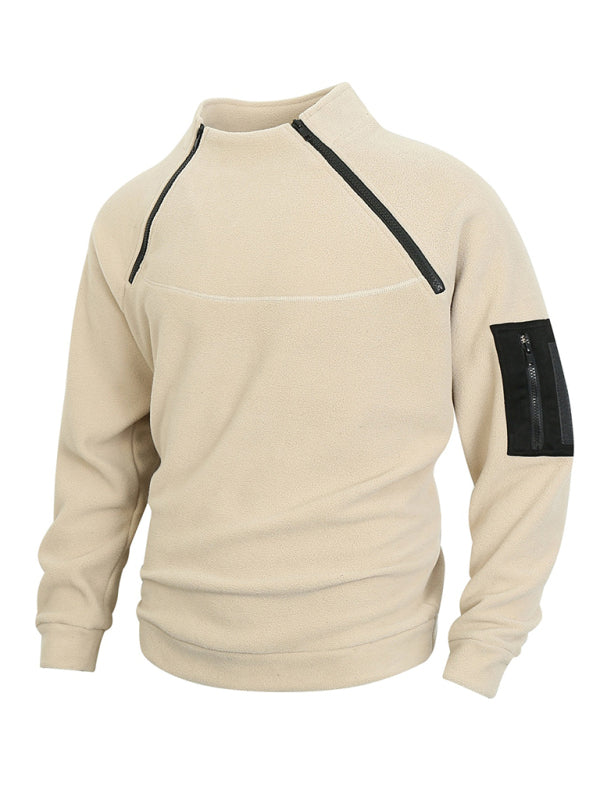 Pullovers - Men's High-Collar Fleece Jacket Zippered Pullover
