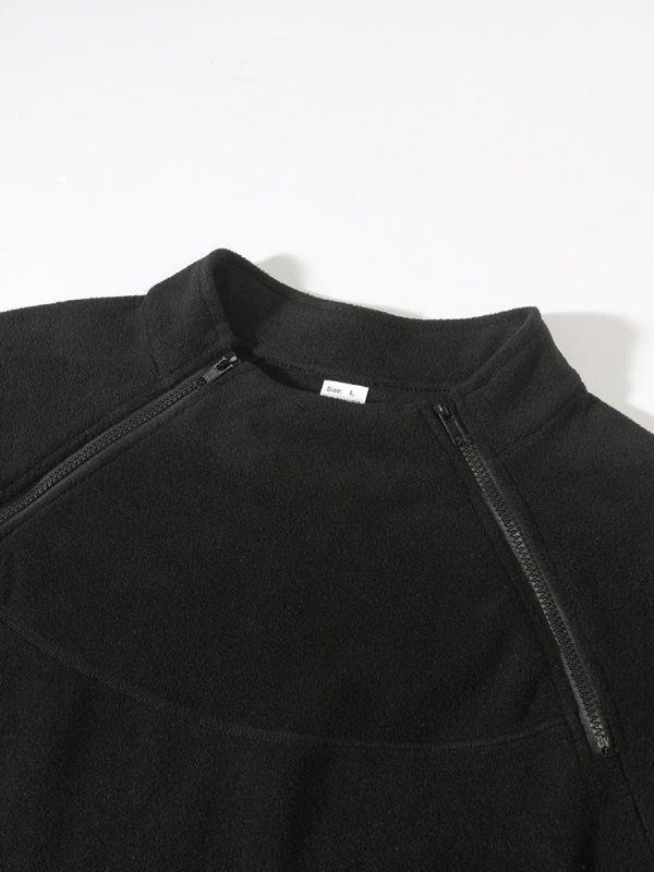 Pullovers - Men's High-Collar Fleece Jacket Zippered Pullover
