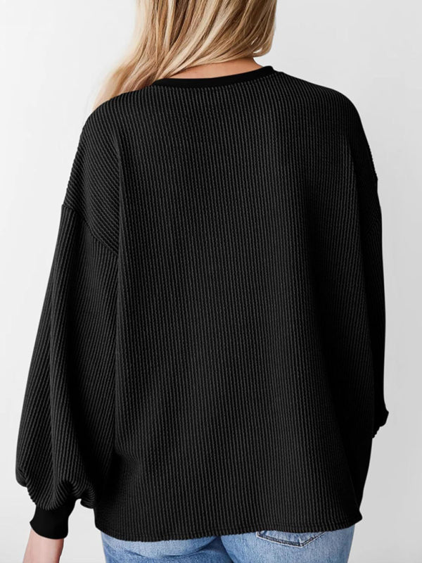 Pullovers - Oversized Ribbed Pullover – Essential Casual Wear for Women