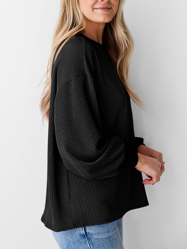 Pullovers - Oversized Ribbed Pullover – Essential Casual Wear for Women