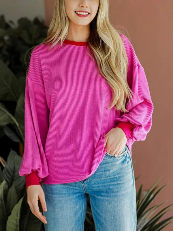 Pullovers - Oversized Ribbed Pullover – Essential Casual Wear for Women