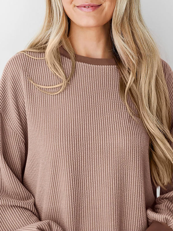 Pullovers - Oversized Ribbed Pullover – Essential Casual Wear for Women
