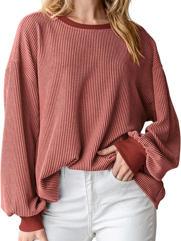 Pullovers - Oversized Ribbed Pullover – Essential Casual Wear for Women