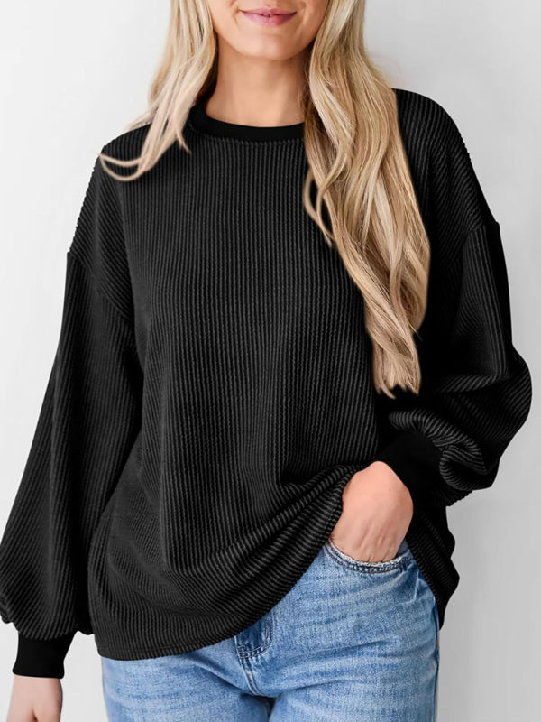 Pullovers - Oversized Ribbed Pullover – Essential Casual Wear for Women