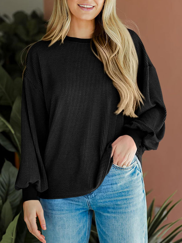 Pullovers - Oversized Ribbed Pullover – Essential Casual Wear for Women
