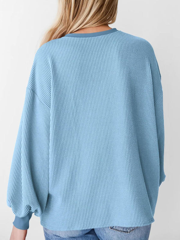 Pullovers - Oversized Ribbed Pullover – Essential Casual Wear for Women