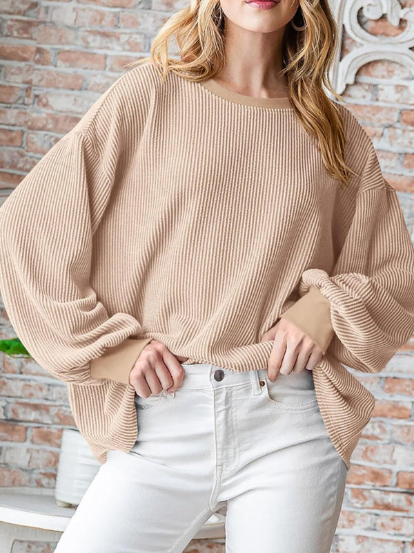 Pullovers - Oversized Ribbed Pullover – Essential Casual Wear for Women