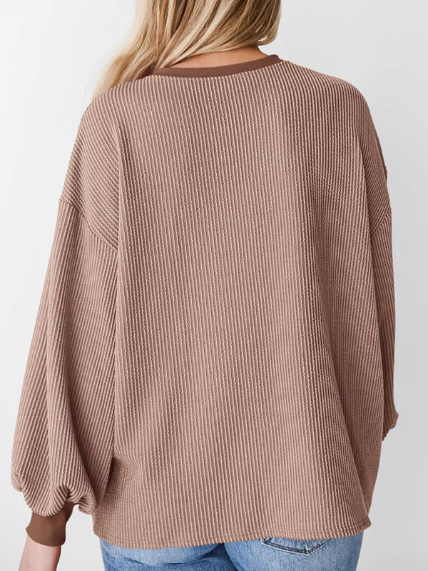 Pullovers - Oversized Ribbed Pullover – Essential Casual Wear for Women