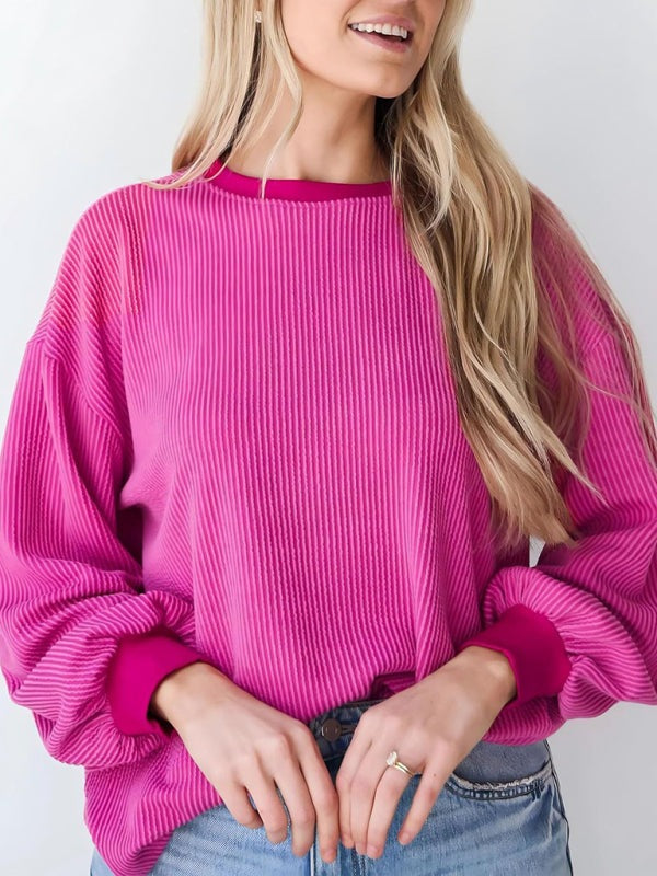 Pullovers - Oversized Ribbed Pullover – Essential Casual Wear for Women