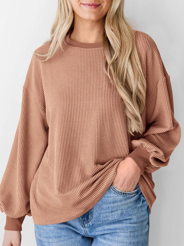 Pullovers - Oversized Ribbed Pullover – Essential Casual Wear for Women