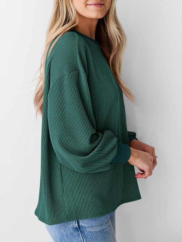 Pullovers - Oversized Ribbed Pullover – Essential Casual Wear for Women