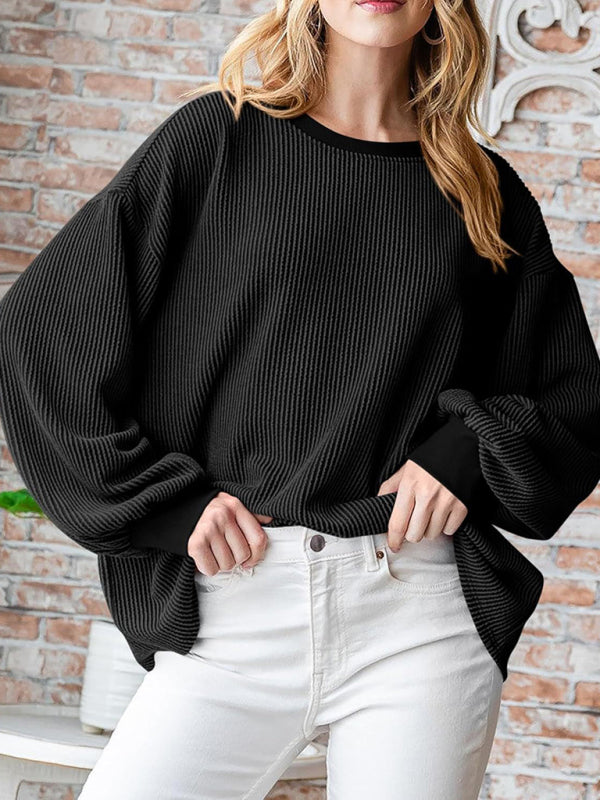 Pullovers - Oversized Ribbed Pullover – Essential Casual Wear for Women