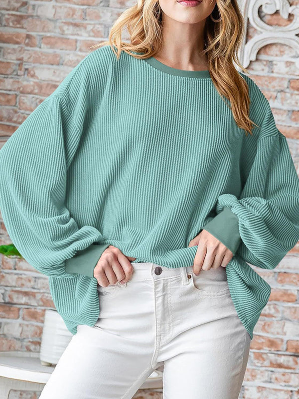 Pullovers - Oversized Ribbed Pullover – Essential Casual Wear for Women