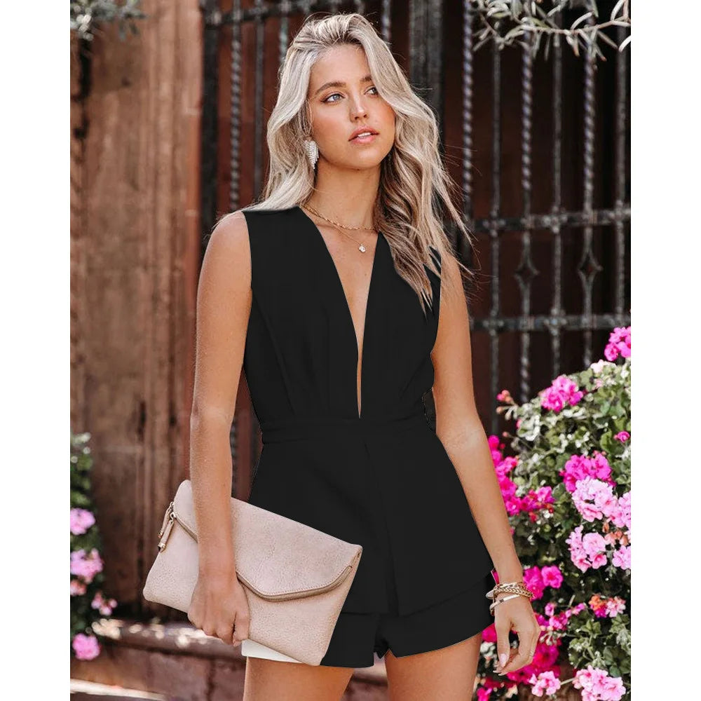 Rompers - Business Romper Plunge Playsuit for Networking Events