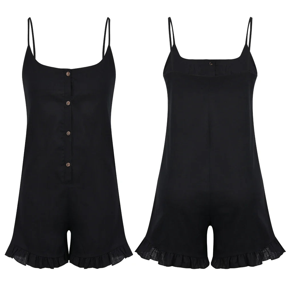 Rompers- Solid Cami Romper for Casual Weekends - Frill Hem Playsuit- - Pekosa Women Fashion