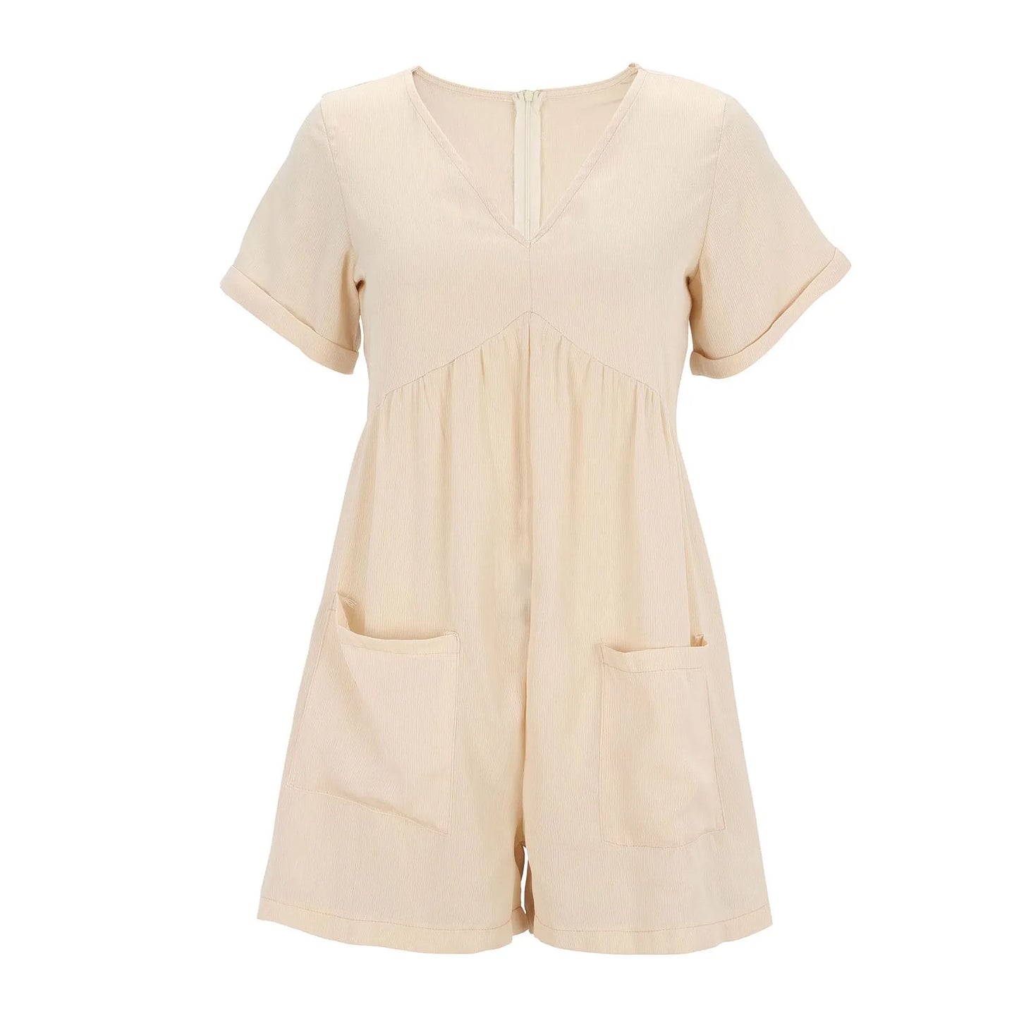 Rompers- Essential Summer Romper with Textured Fabric and Pockets- - Pekosa Women Fashion