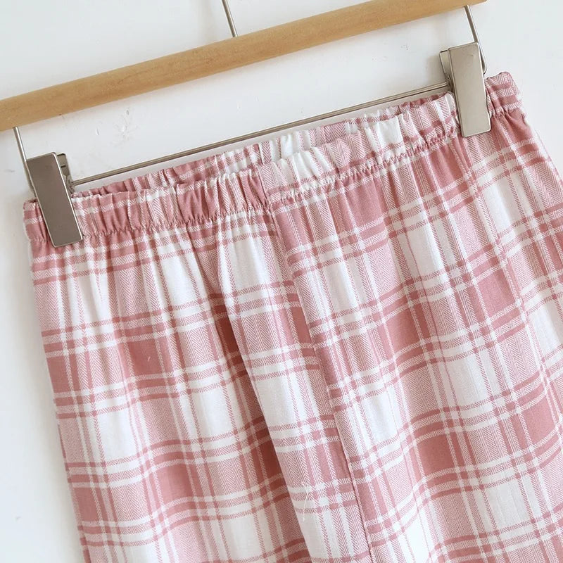 Pajamas - 100% Cotton Women's pajamas Summer Pajama Set Loose-fit Short Sleeve Shorts Trousers Three-piece Thin Homewear