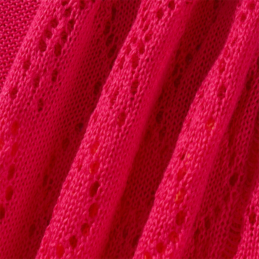 Beach Dresses - Contrast Color Hollow-Out Knit Beach Long Dress 2023 Summer See-Through One-Shoulder Long Sleeve Halter Tie-up Cover-Ups Dress